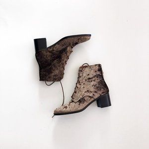 Freda Salvador Taupe Velvet Ace Lace Up Boots 7.5